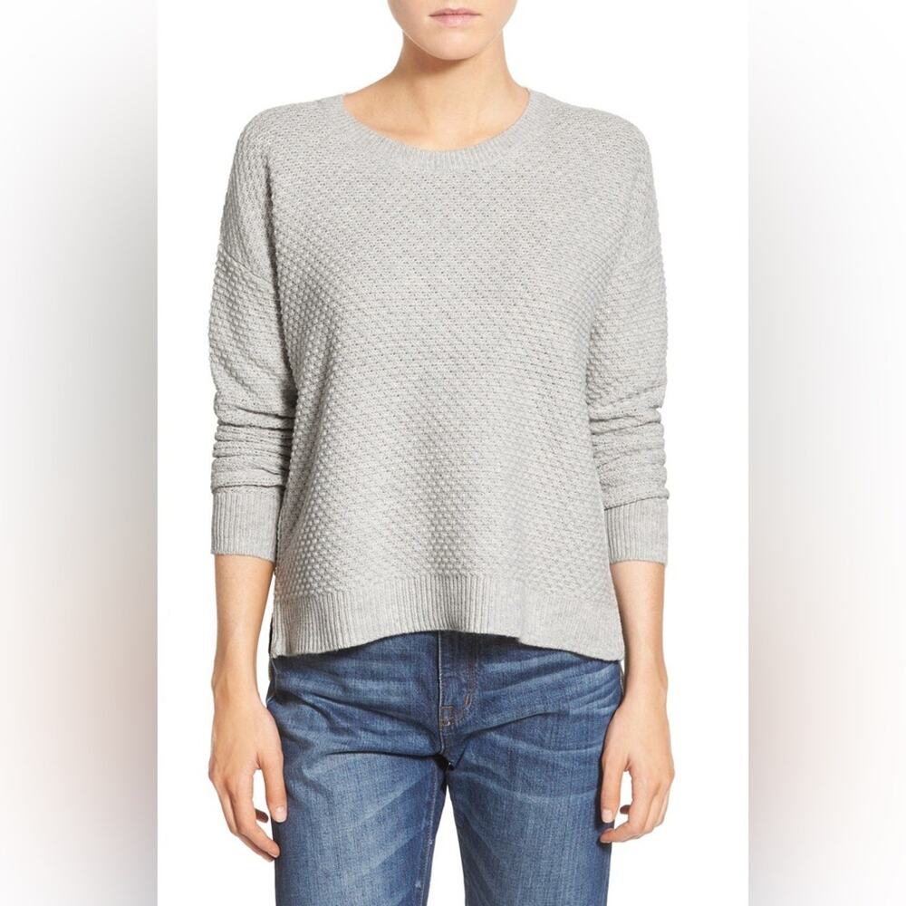 Madewell Riverside Textured Knit Scoop Neck Gray Cotton Sweater Size XL